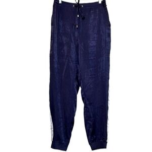 Soprano Navy Track Pant Drawstring Tuxedo Stripe Large Mafia Wife Silky Glam NWT